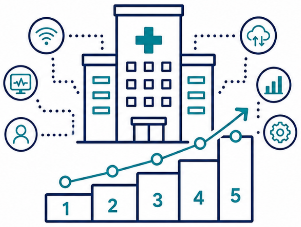 Smart hospital progressing through five maturity levels